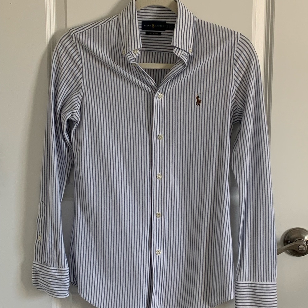 Ralph Lauren knit Oxford shirt, size small, blue stripped